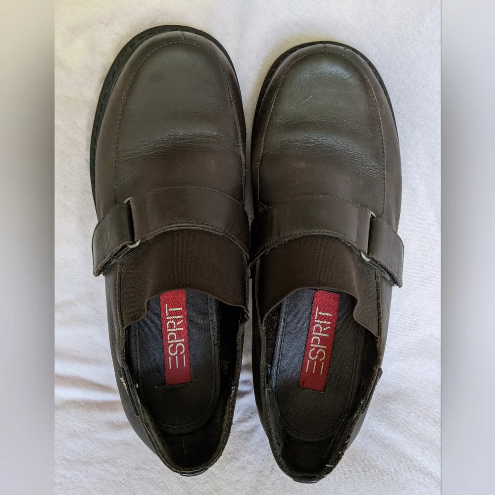 Vintage Espirit Y2K chunky brown leather loafers heels 6.5 90s academia platform - Picture 8 of 11